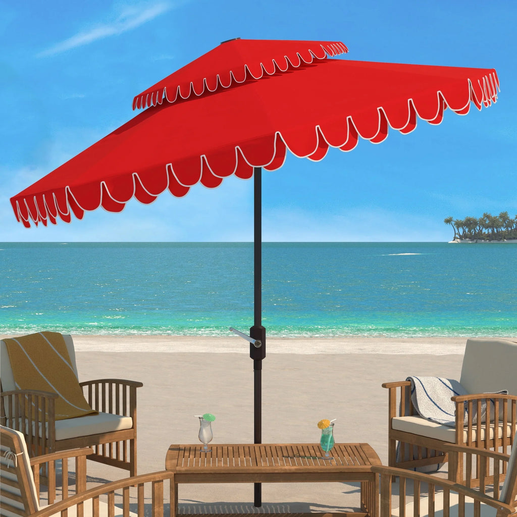 Parasol extérieur SAFAVIEH Kjerstin avec volant, 9 pieds, double toit