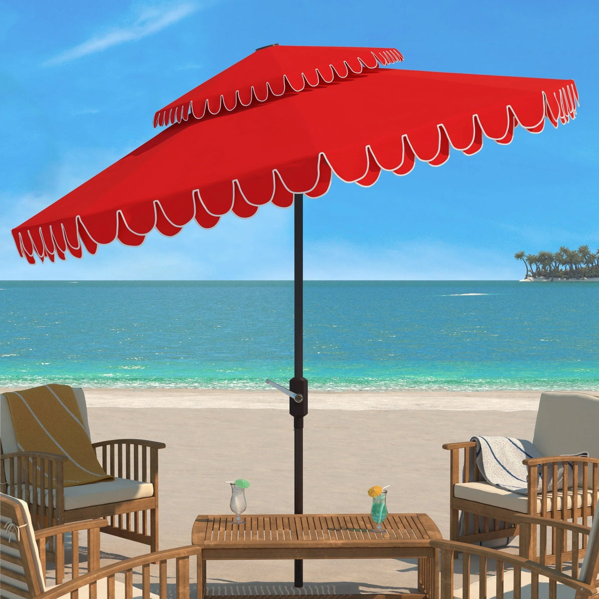 Parasol extérieur SAFAVIEH Kjerstin avec volant, 9 pieds, double toit