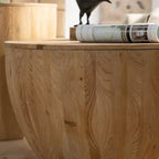 Runder Retro-Couchtisch mit Stauraum aus Holz, geeignet für Wohnzimmer, Esszimmer oder Büro.