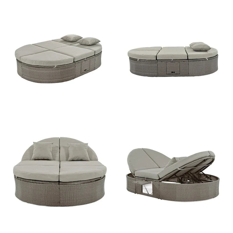 Letto prendisole da esterno per patio, daybed per 2 persone con cuscini e guanciali