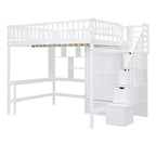 Lit mezzanine double en pin avec bureau et rangement