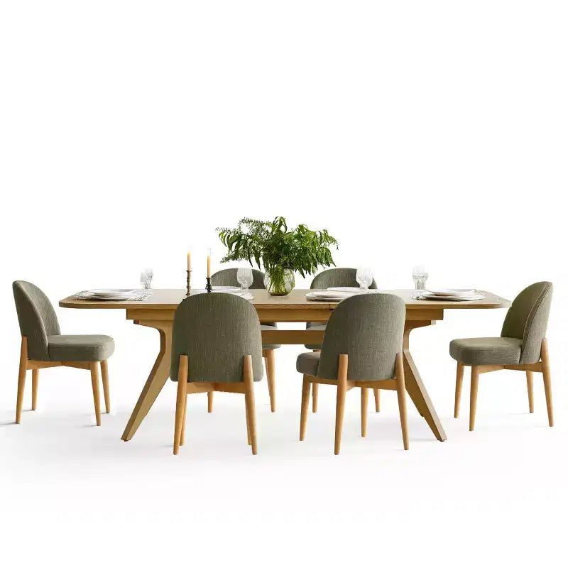 Ensemble de salle à manger de 7 pièces, table à tréteaux extensible de 78 à 96 po avec chaises rembourrées et pieds en bois massif – Panipeachy