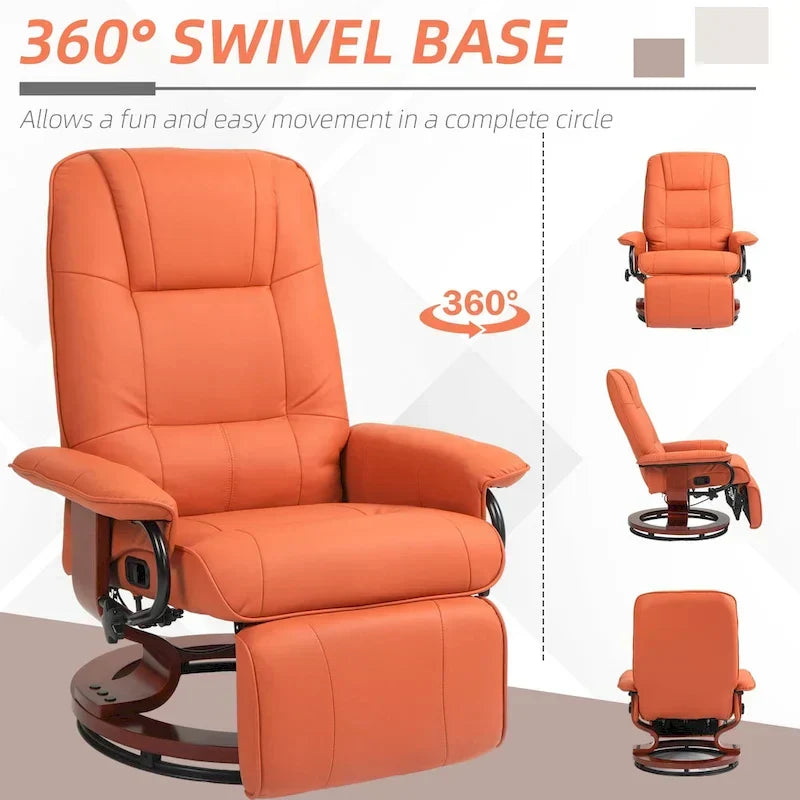 Fauteuil inclinable HomCom en similicuir, réglable, à base pivotante et commande manuelle, avec repose-pieds confortable et relaxant