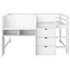 Letto rialzato basso rosa/bianco con scrivania, spazio contenitore e lavagna bianca -C singolo, 1 persona