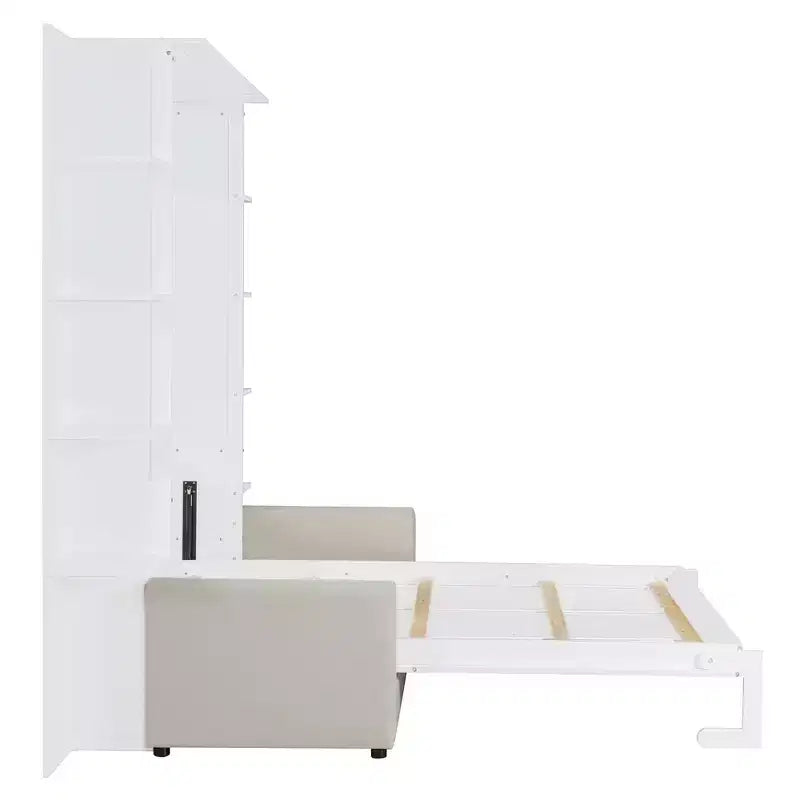 Queen-Murphy-Bett zum Herunterklappen mit Sofa, Schrankbett in Queensize zum Falten mit Bücherregal und Einlegeböden für Gästezimmer oder Büro