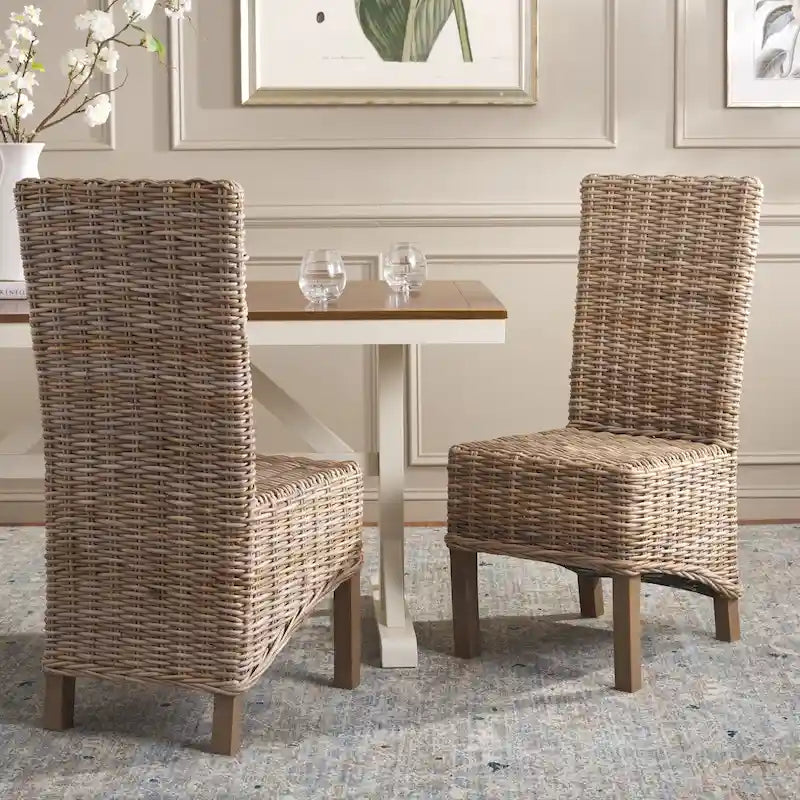 Conjunto de 2 cadeiras de jantar em vime natural 19W x 22D x 41H, estilo boho costeiro