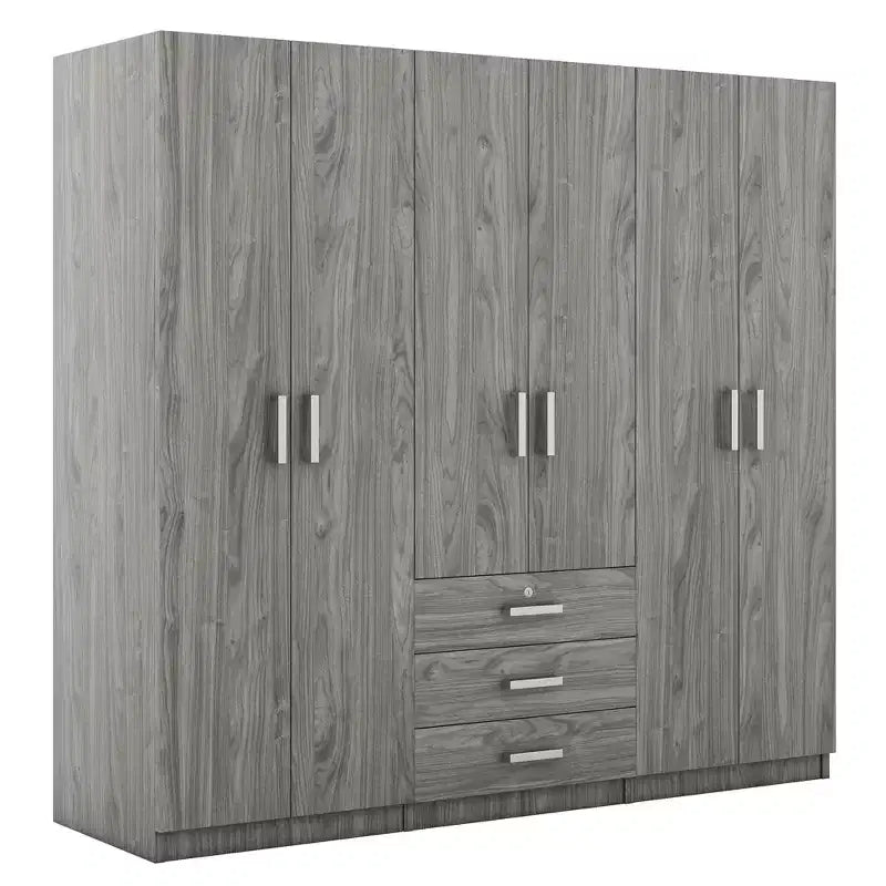 Roupeiro de madeira com 6 portas e gavetas para quarto
