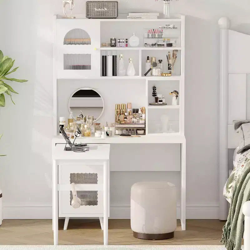 Okak moderner Schreibtisch aus Holz für das Homeoffice mit Tischplatte/Stuhl und Bücherregal, Stauraum-Schreibtisch für Jugendliche und Studierende zum Lernen und Arbeiten