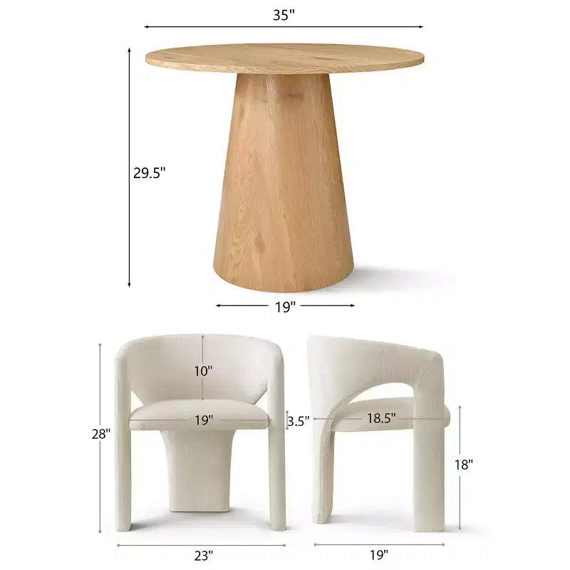Set da pranzo compatto per 2 persone, sedie imbottite beige, tavolo da pranzo rotondo con piedistallo, arredo moderno compatto per cucina - Panipeachy