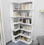 Manufactured Wood Corner Bookshelf with 6 Shelves