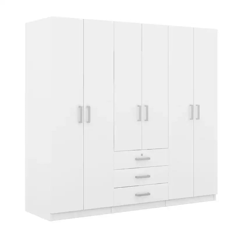 Roupeiro de madeira com 6 portas e gavetas para quarto