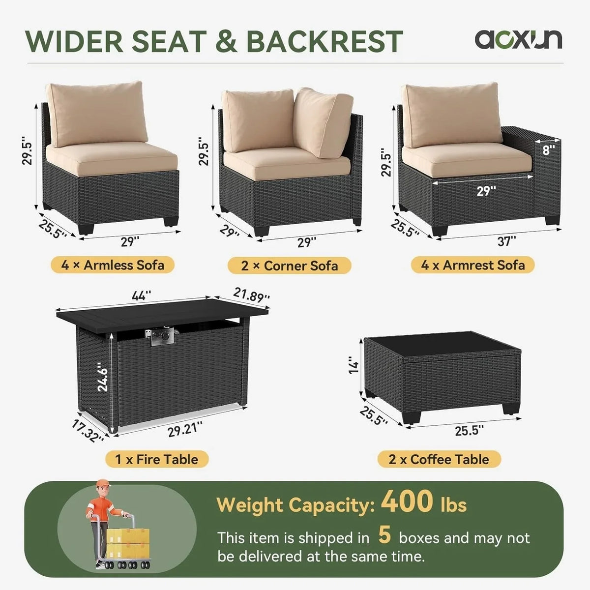 Ensemble de mobilier de terrasse extérieur avec coussins épaissis de 10 cm