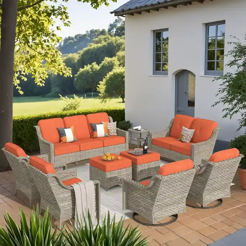 Ensemble de conversation de mobilier de patio extérieur XIZZI en 9 pièces avec fauteuil pivotant