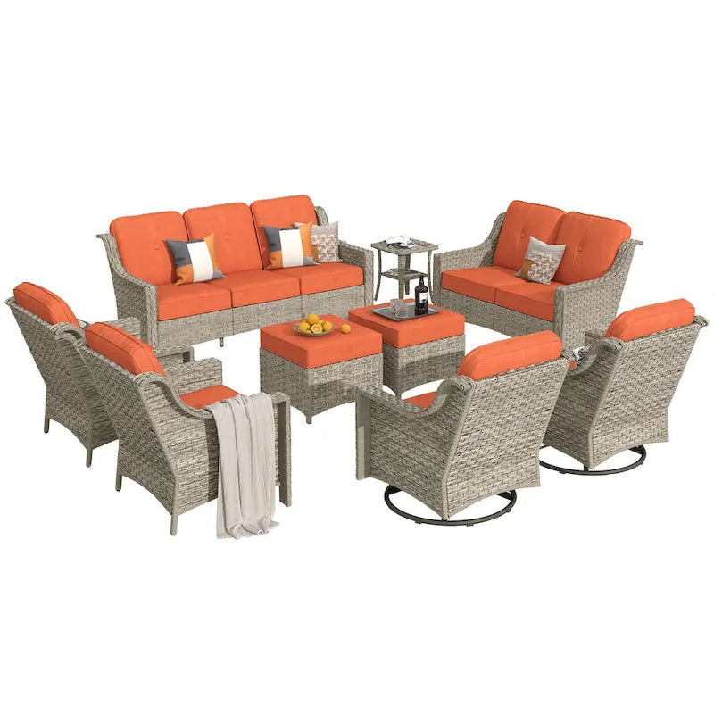 Ensemble de conversation de mobilier de patio extérieur XIZZI en 9 pièces avec fauteuil pivotant