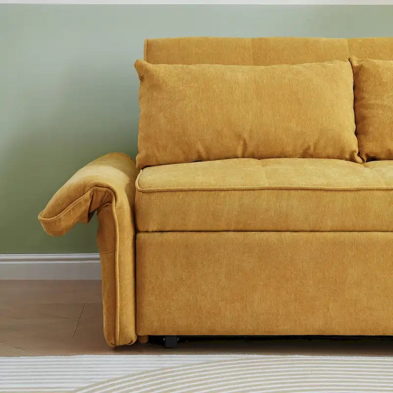Rozkładana sofa z funkcją spania, tapicerowana żółtą tkaniną szenilową – 39.00 x 53.50 x 31.50