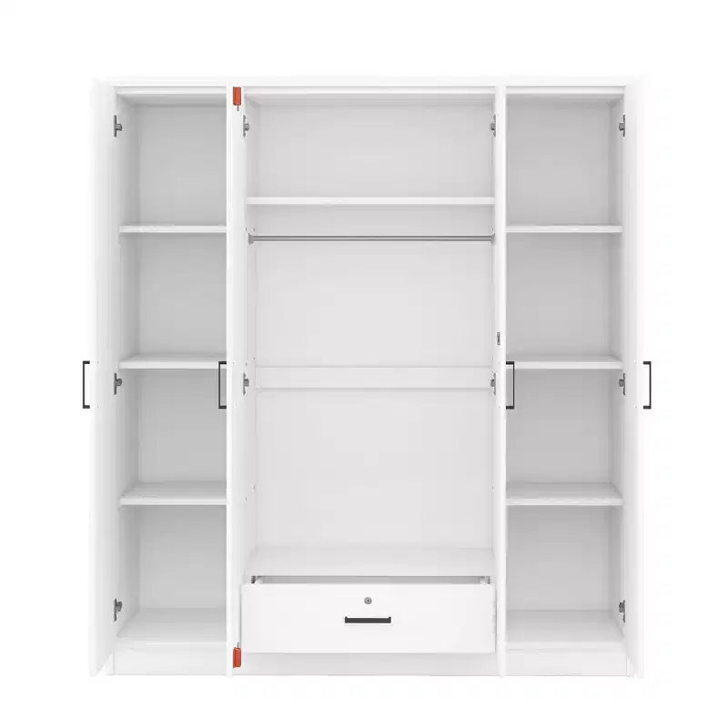 Armoire-penderie en bois à 4 portes avec tringle, 1 tiroir et étagères de rangement