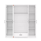 Armoire-penderie en bois à 4 portes avec tringle, 1 tiroir et étagères de rangement
