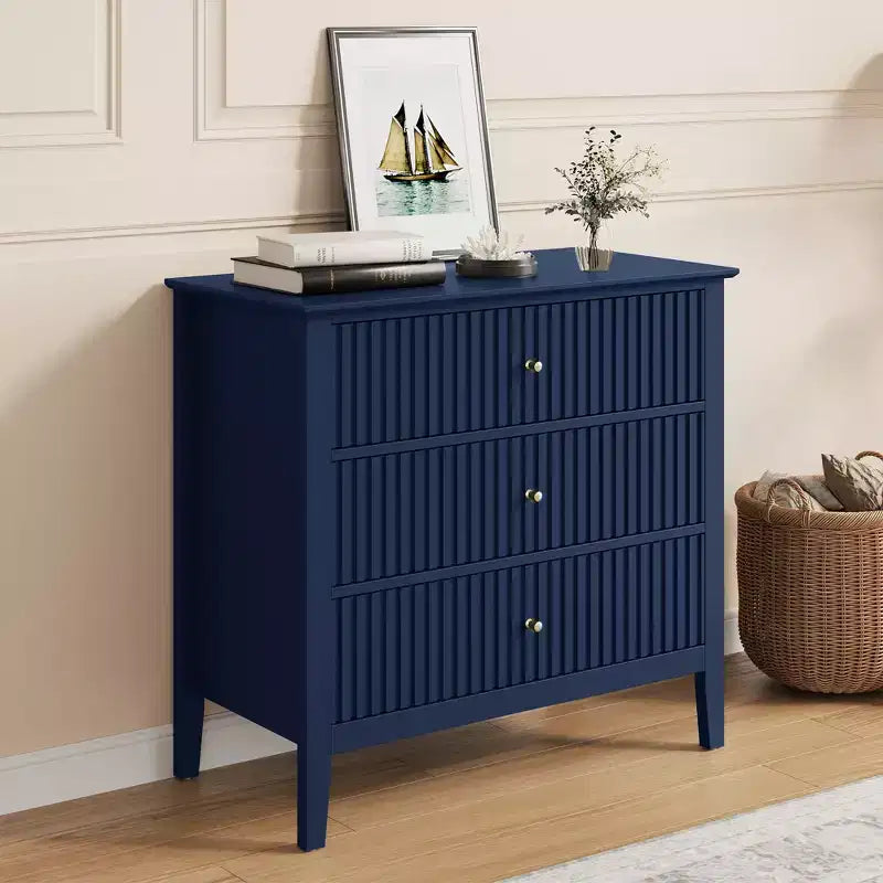 Comò Heynemo a 3 cassetti, comodino in legno verniciato alto 30 pollici con contenitore, ampia cassettiera moderna con guide a sfere