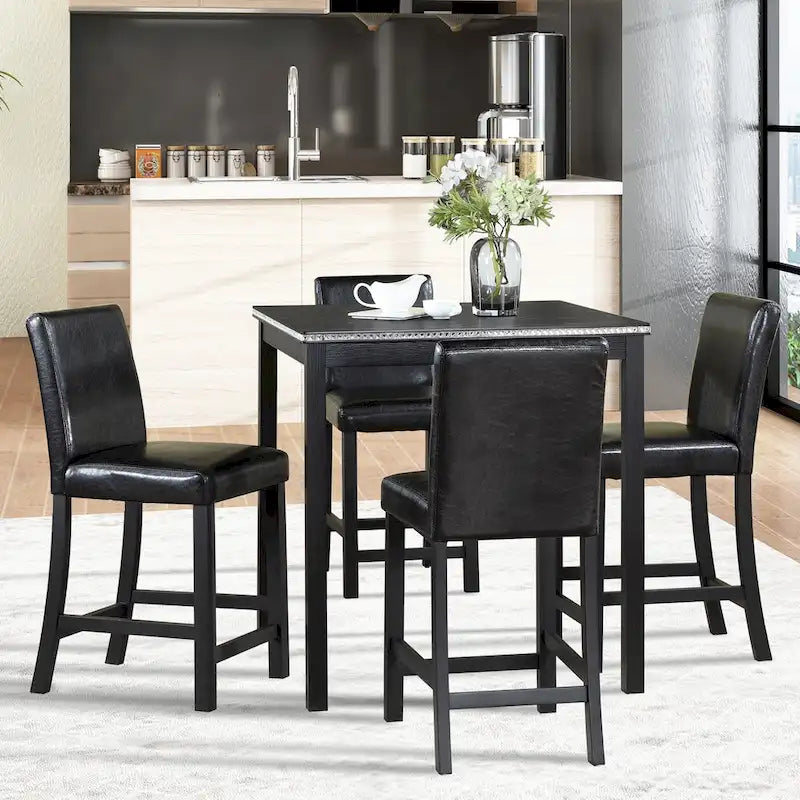 Modernes 5-teiliges Esszimmer-Set mit quadratischem Tisch in Tresenhöhe und 4 gepolsterten Stühlen