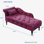 Moderne chaise longue van 60,6 inch met fluwelen bekleding, gecapitonneerde knopen, massief houten poten en sierspijkers