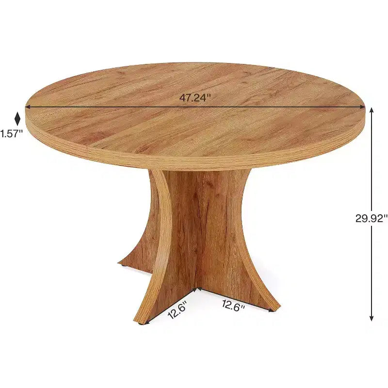 Mesa de jantar redonda Lantine de 47.24 polegadas para 4-6 pessoas, mesa de cozinha estilo quinta com base de pedestal, mesa de jantar pequena para sala de jantar ou sala de estar, castanha