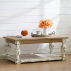 Rechthoekige antiek witgewassen houten koffietafel