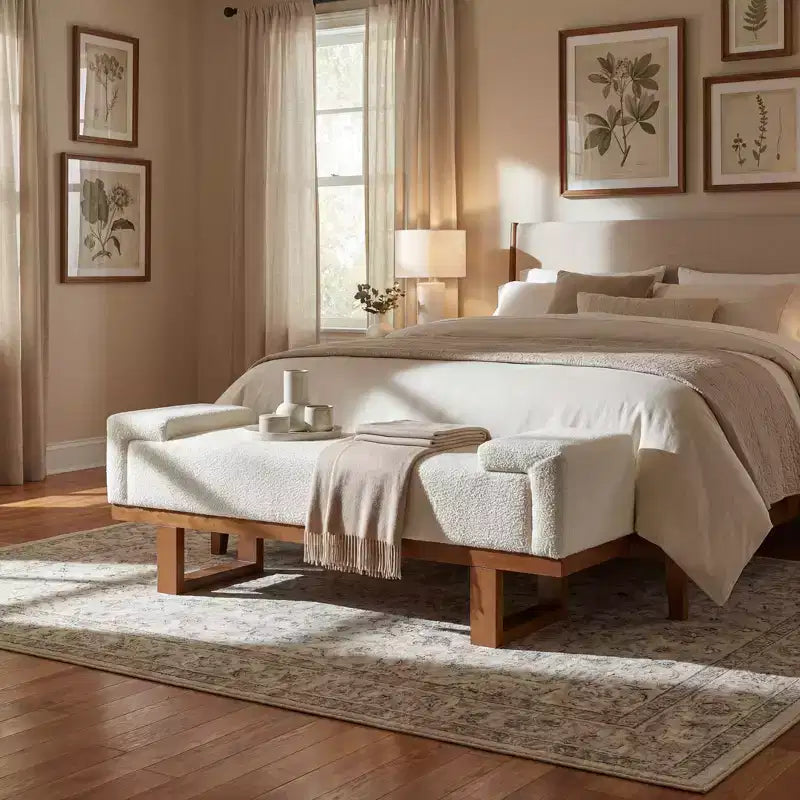 Christopher Knight Home Paulina moderne bank van rubberhout met bouclébekleding