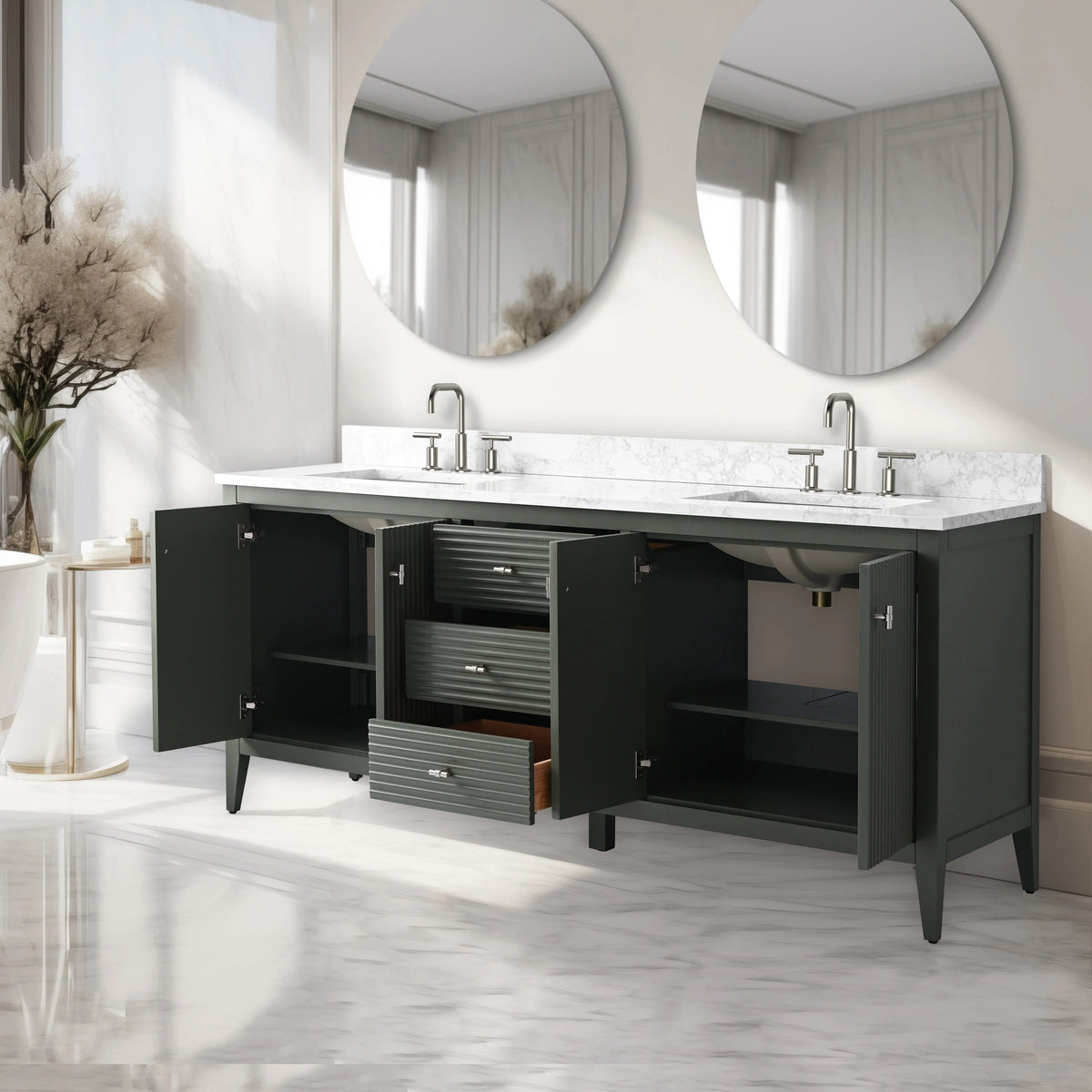 Mobile bagno Vanity Art 72 con doppio lavabo e piano in marmo composito