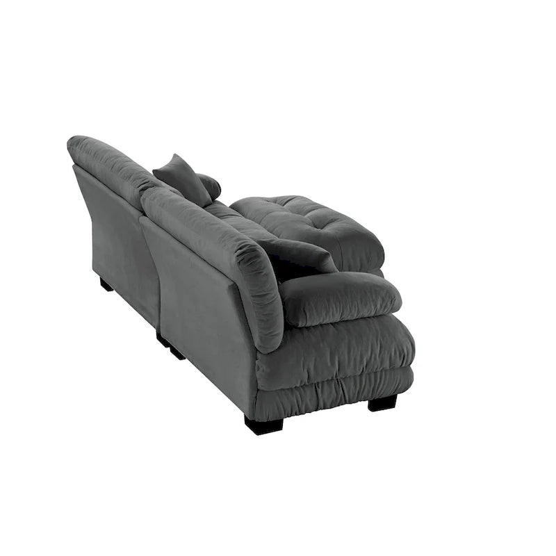 Sofá de dois lugares em forma de L, sofá modular em chenille com almofadas lombares