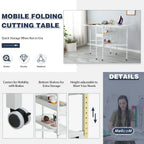 Höhenverstellbarer Basteltisch mit Ablagefächern, mobiler, klappbarer Zuschneidetisch für Homeoffice, Näh- oder Bastelzimmer