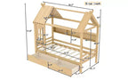 Huisbed met opbergladen en raam, frame van massief hout met planken, speels kinderdesign, lichtwit