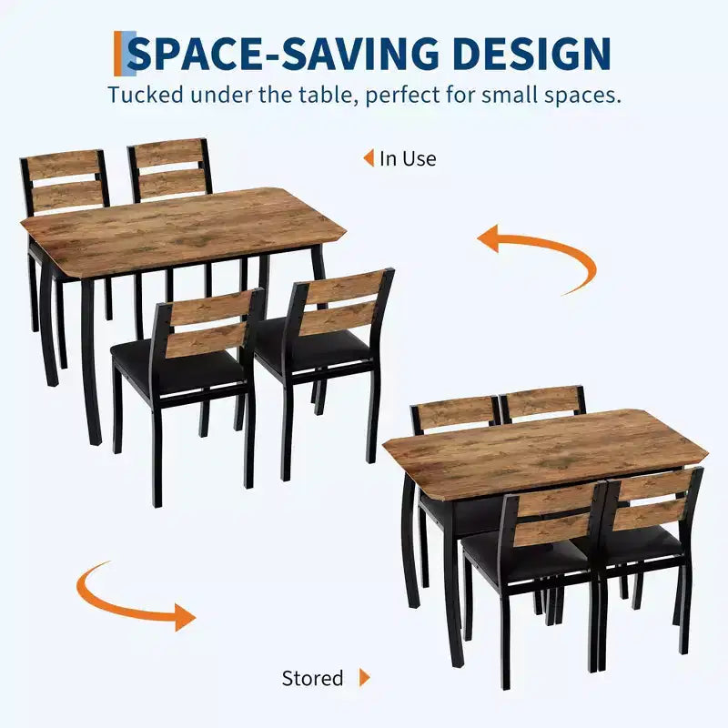 Ensemble table et chaises de cuisine à structure métallique en 5 pièces, avec design chanfreiné