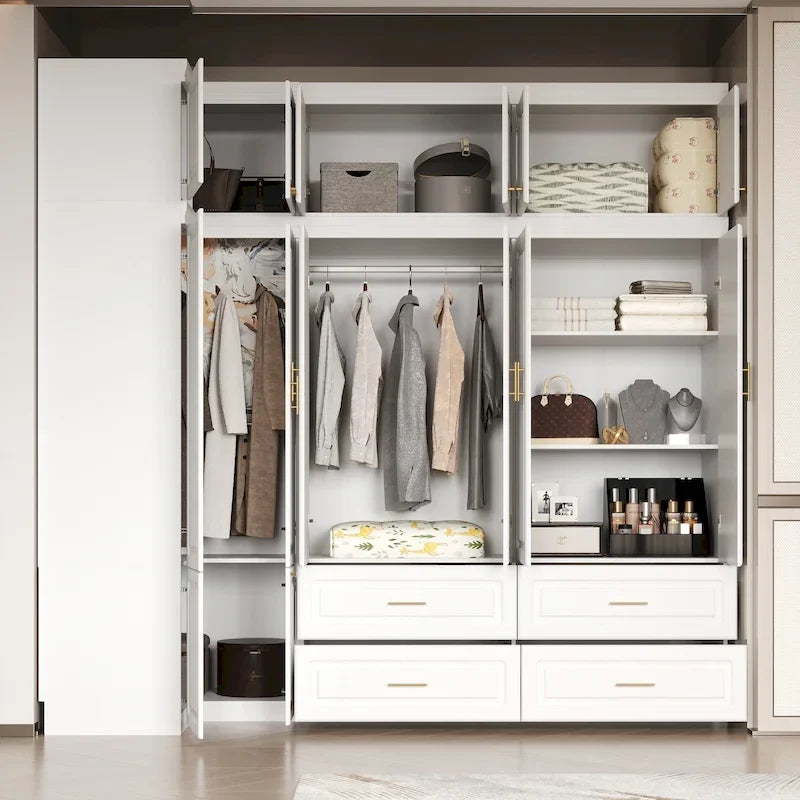 Kleiderschrank mit 93,9/74,2 Zoll Höhe, Hängebereich, Schubladen und Stauraum