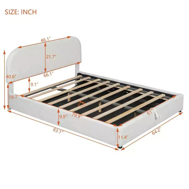 Letto imbottito matrimoniale con contenitore sollevabile - bianco
