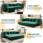 Whisen fluwelen 3-in-1 kingsize slaapbank en converteerbare slaapbank met verplaatsbare hocker, gecapitonneerd ontwerp