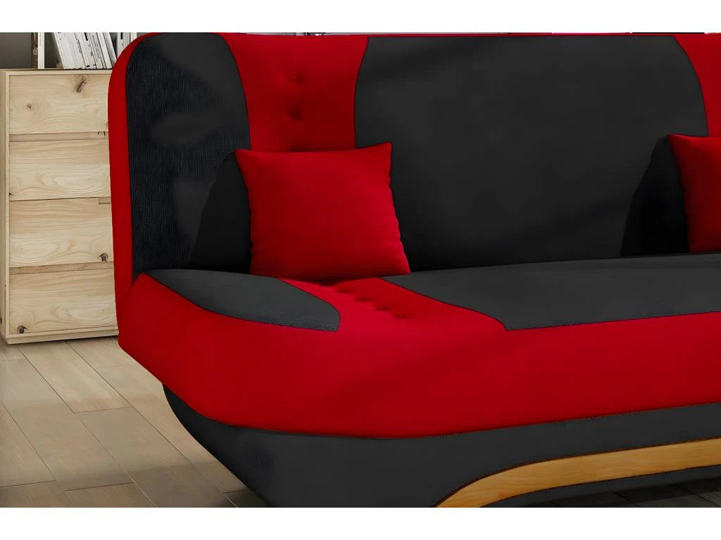 Rozkładana sofa 3-osobowa z miejscem do przechowywania - dwukolorowa, antracytowa / czerwona - z wysokiej jakości tkaniny EWIN