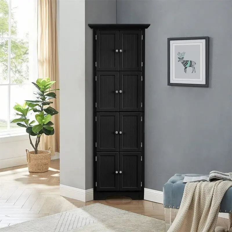 Meuble de rangement d’angle haut avec 8 portes et 4 étagères