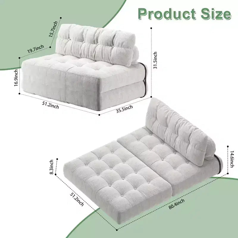 Divano letto futon pieghevole in velluto a coste, poltrona letto trasformabile da pavimento con cuscino e supporto per la schiena