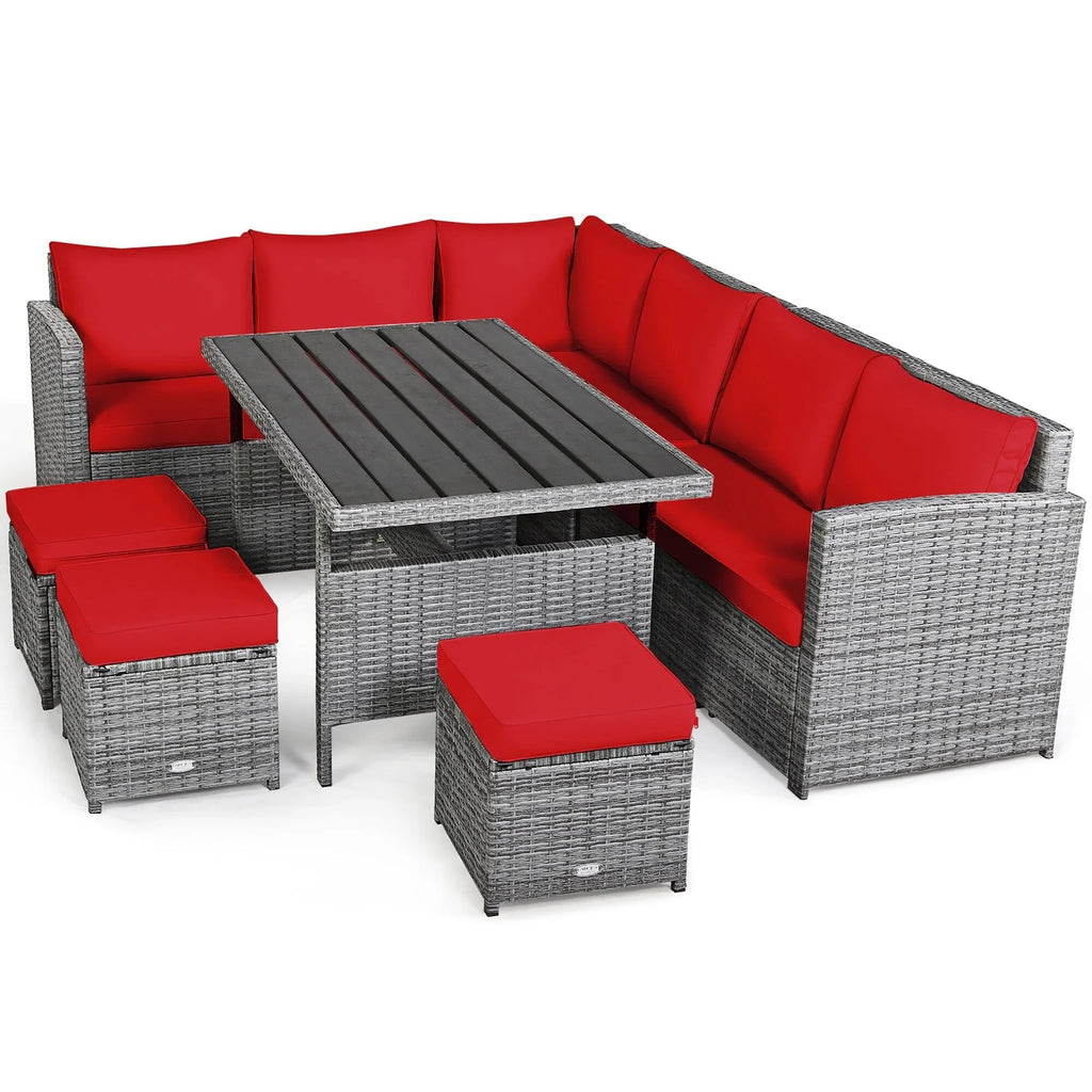 Costway 7-teiliges Dining-Set aus Polyrattan für die Terrasse mit Ecksofa, Couch und Hocker – Details anzeigen