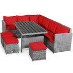 Costway 7-teiliges Dining-Set aus Polyrattan für die Terrasse mit Ecksofa, Couch und Hocker – Details anzeigen