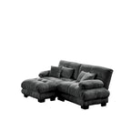 Sofá de dois lugares em forma de L, sofá modular em chenille com almofadas lombares