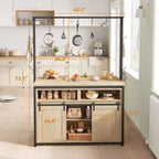 Îlot de cuisine, étagère de boulanger avec porte coulissante de grange, grande table îlot de cuisine de 42 po avec meuble pour micro-ondes à 3 niveaux, étagères pour four et ensemble de table-bar à café