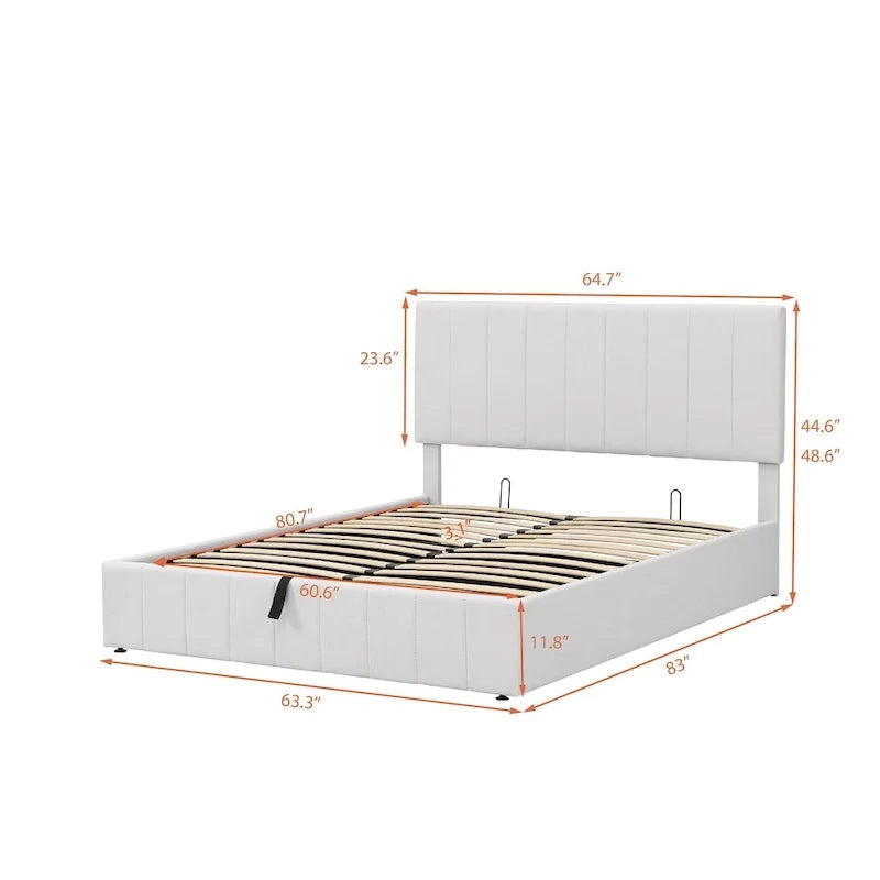 Polsterbett in Queen-Size-Größe mit hydraulischem Stauraumsystem – Beige