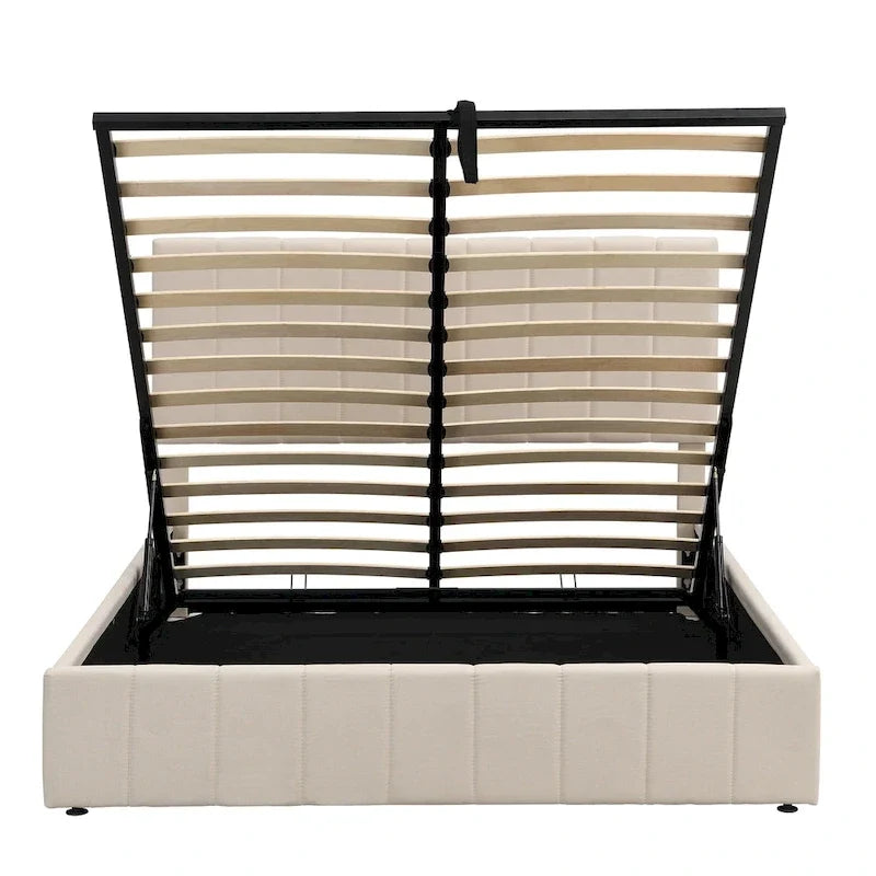 Polsterbett in Queen-Size-Größe mit hydraulischem Stauraumsystem – Beige
