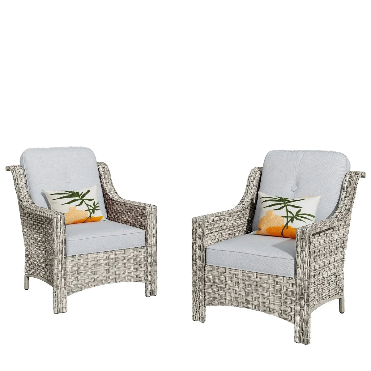 HOOOWOOO 2-teiliges Gartenstuhl-Set aus Korbgeflecht und Rattan mit hoher Rückenlehne