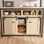 Îlot de cuisine, étagère de boulanger avec porte coulissante de grange, grande table îlot de cuisine de 42 po avec meuble pour micro-ondes à 3 niveaux, étagères pour four et ensemble de table-bar à café
