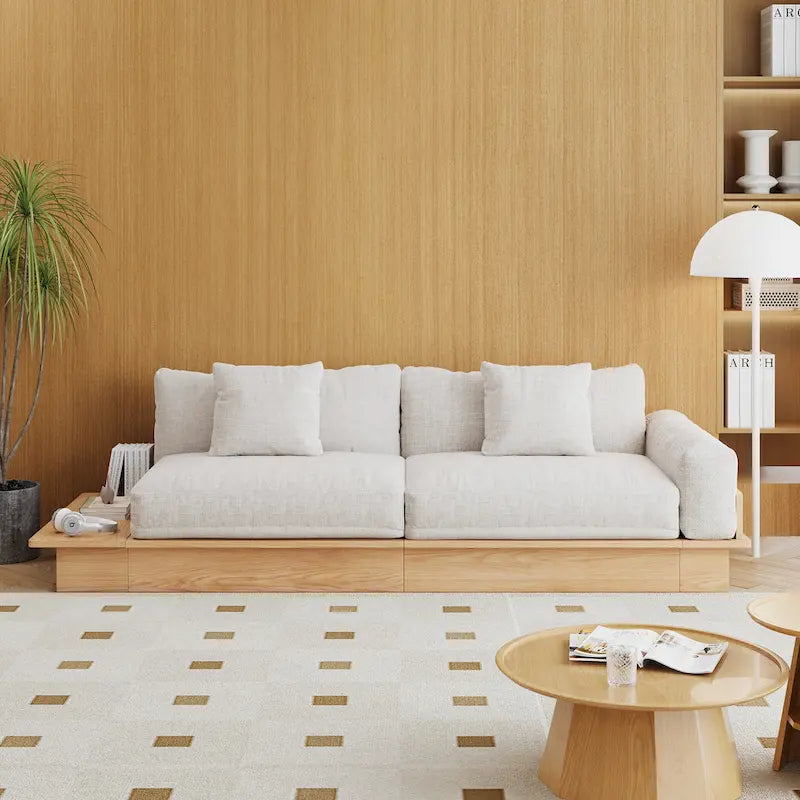 JASIWAY nowoczesna sofa z litego drewna tapicerowana bawełną i lnem