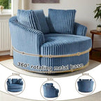 Fauteuil pivotant tonneau surdimensionné de 43 W en velours côtelé moelleux avec accoudoirs encastrés
