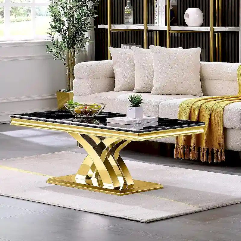 Moderne salontafel van 122 cm, rechthoekige salontafel met X-vormige voet voor de woonkamer