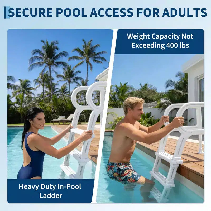 Échelle de piscine robuste à 5 marches avec deux mains courantes, marches solides en PE antidérapantes, capacité de 181 kg, compatible avec les piscines enterrées et hors sol de 122 à 137 cm